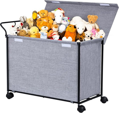 SWTYMIKI Large Toy Box Toy Storage - with Wheels Big Toy Chest for Kids Toy Organizer Bins, Toy Boxes for Kids Girls Boys, Stuffed Animals, Clothes, Nursery Bedroom 23.6" L x 17.7" H x 11.8" W