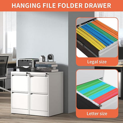 2 Drawer File Cabinet,White Metal Filing Cabinets for Home Office,Vertical File Cabinet with Lock for A4/Letter/Legal Size Files,Assembly Required