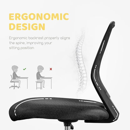 Yaheetech Students Cute Desk Chair Low-Back Armless Study Chair w/Lumbar Support Adjustable Swivel Chair in Home Bedroom School, Black