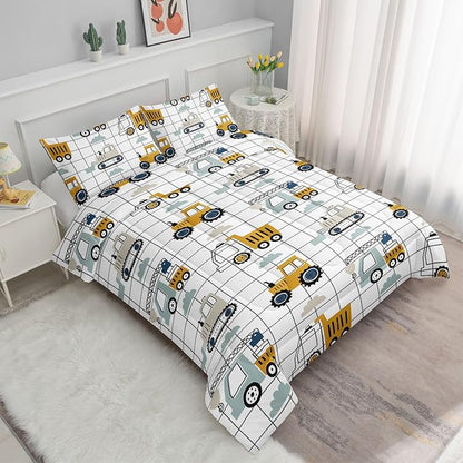 Datura home Construction Truck Set for Boys Kids Children, Machinery Excavators Vehicles Cartoon Tractor Bedding with 1 and 2 Pillowcases(ConstructionTruck Full), Full 80x90inches