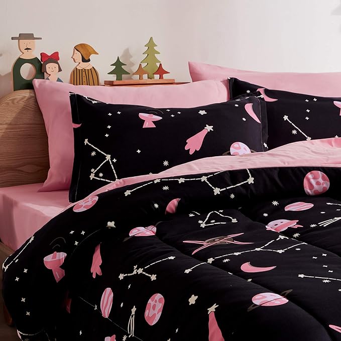 SLEEP ZONE Kids Bedding Twin Comforter Set - Super Soft & Cute Printed 2-Piece Comforter Set All Seasons for Boys, Girls, Fade Resistant, Machine Washable, Pink Galaxy