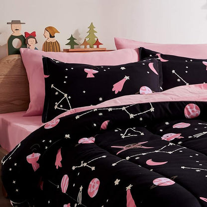 SLEEP ZONE Kids Bedding Twin Comforter Set - Super Soft & Cute Printed 2-Piece Comforter Set All Seasons for Boys, Girls, Fade Resistant, Machine Washable, Pink Galaxy