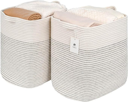 Hampers for Bins Large Blanket Basket,Storage Basket Rectangle Woven Baskets for Storage, Nursery Cotton Rope Basket Living Room, Toy Basket For Organizing, With Handle Dirty Clothes Basket