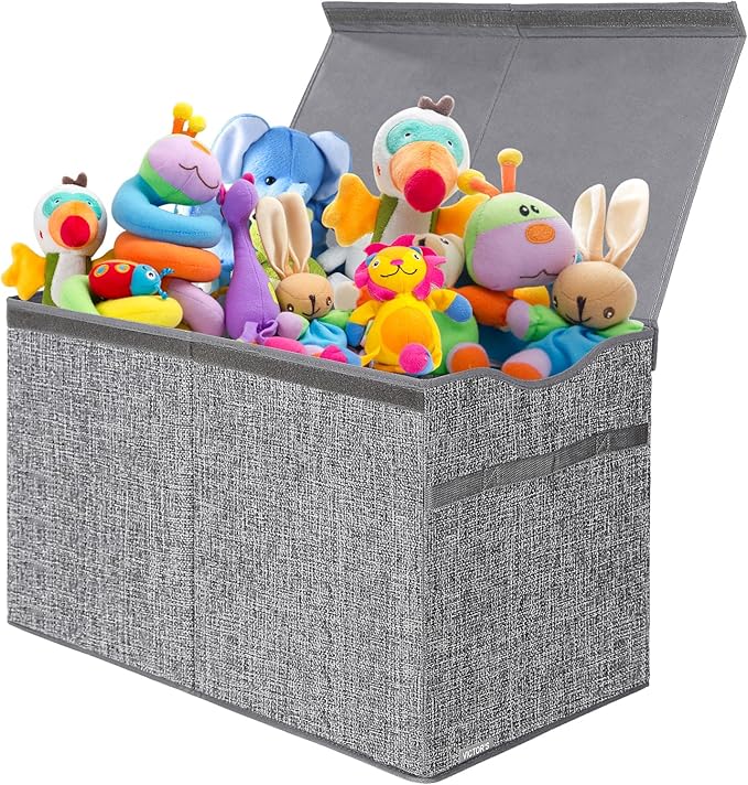 VICTOR'S Kids Toy Box Chest - Extra Large Lightweight Collapsible Toy Storage Organizer Boxes Bins Baskets for Kids, Boys, Girls, Nursery Room, Playroom, Closet (Linen Gray)