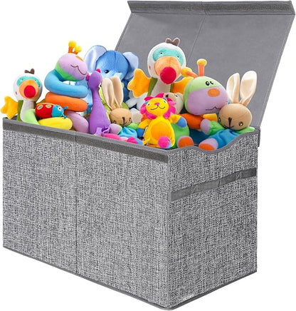 VICTOR'S Kids Toy Box Chest - Extra Large Lightweight Collapsible Toy Storage Organizer Boxes Bins Baskets for Kids, Boys, Girls, Nursery Room, Playroom, Closet (Linen Gray)