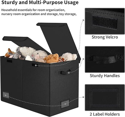 GRANNY SAYS Toy Chest with Lids, Foldable Toy Storage Organizer with Handles, Stuffed Animal Storage for Nursery Room Playroom, Living Room, Large Toy Box for Boys and Girls, Black