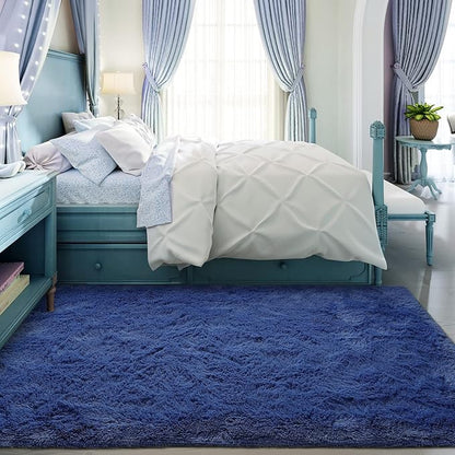 Super Soft Fluffy Shaggy Rugs for Living Room Bedroom, Fuzzy Plush Area Rugs for Girls Kids Room Nursery Home Decor, Furry Dorm Rug Cute Non-Slip Indoor Floor Carpet 4x5.9 Feet, Navy Blue