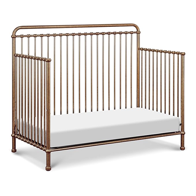 NAMESAKE Winston 4-in-1 Convertible Metal Crib in Vintage Gold, Greenguard Gold Certified