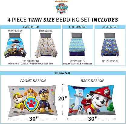 Franco Kids Bedding Super Soft Comforter and Sheet Set, 4 Piece Twin Size, Paw Patrol (Prints may vary)