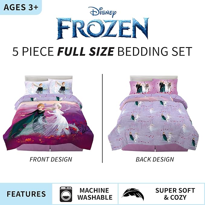 Disney Frozen 2 Kids Bedding Super Soft Comforter And Sheet Set, 5 Piece Full Size, "Official" Disney Product By Franco