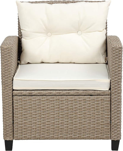 4 Piece Outdoor Patio Furniture Set, Sectional Conversation All-Weather Grey PE Wicker w/Seat Cushions for Backyard Porch Garden Poolside Balcony, Onesize, Ob-Beige