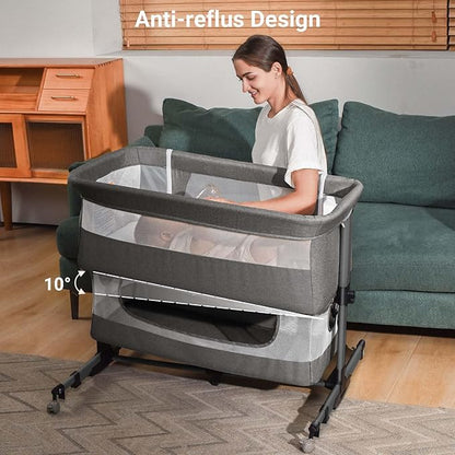 Baby Crib,3 in 1 Baby Bassinet Bedside Crib Adjustable Portable Bed for Infant,Baby Newborn Must Have Bed,Grey