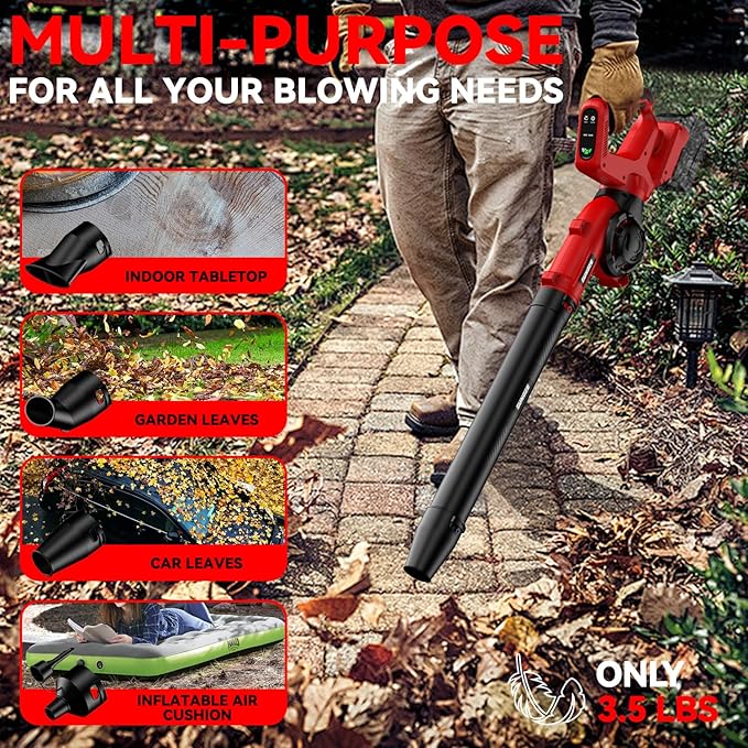 Leaf Blower, Cordless Leaf Blower for Milwaukee M18 Battery, 3 Speed Modes Up to 200MPH, 270° Rotatable Electric Leaf Blower with 4 Blowing Nozzles for Lawn Care and Yard(Battery Not Included)