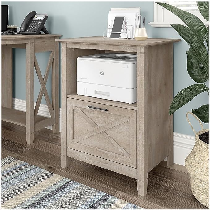 Bush Furniture Key West 1-Drawer Lateral File Cabinet, Letter/Legal, Washed Gray, 24-inch (KWF124WG-03)