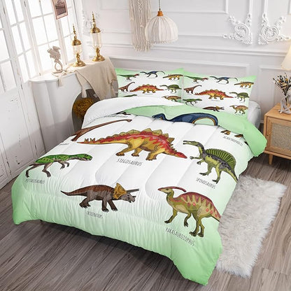 CVHOUSE Dinosaur Bedding Set,Dinosaur Comforter,Dinosaur Comforter Set Full,Microfiber Quilt Set with 1 Comforter and 2 Pillow Cases- 3 Piece
