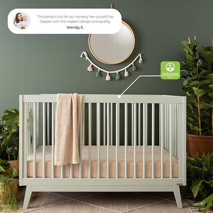 dadada Baby Soho 3-in-1 Convertible Crib to Toddler Bed – Wooden Crib Made in Italy, GREENGUARD Gold Certified Small Baby Crib – Baby-Safe Finish, Modern Design (Sage)