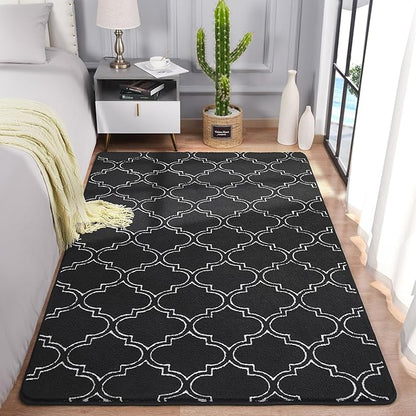 Chicrug Shag Geometric Modern Area Rug for Living Room, 3x5 Feet Large Memory Foam Indoor Carpet, Fluffy Rug for Bedroom Bedside Room Decor for Family Girls Kids Nursery, Black/White