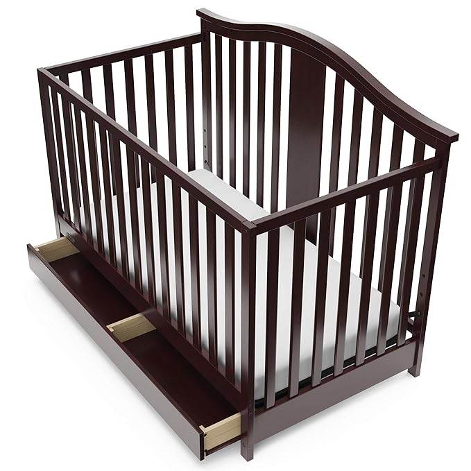 Graco Solano 4-in-1 Convertible Crib with Drawer (Espresso) – GREENGUARD Gold Certified, Crib with Drawer Combo, Includes Full-Size Nursery Storage Drawer, Converts to Toddler Bed and Full-Size Bed