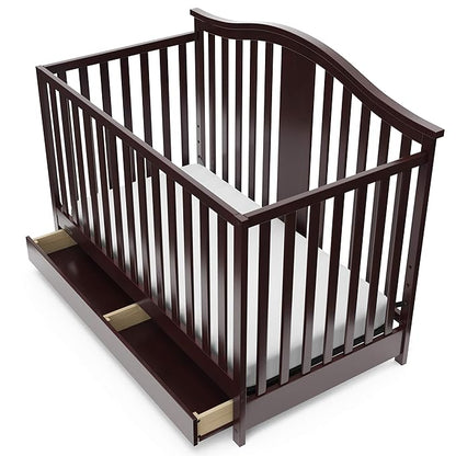 Graco Solano 4-in-1 Convertible Crib with Drawer (Espresso) – GREENGUARD Gold Certified, Crib with Drawer Combo, Includes Full-Size Nursery Storage Drawer, Converts to Toddler Bed and Full-Size Bed