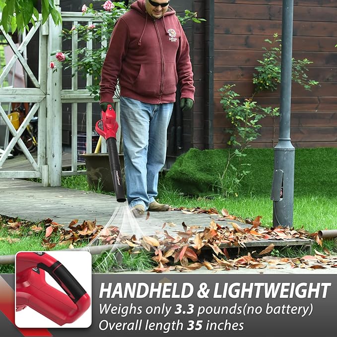 PowerSmart Cordless Leaf Blower with Battery and Charger, 2 Speed Mode, 20V Electric Lightweight Small Battery Powered Leaf Blower for Lawn Care, Patio, Jobsite