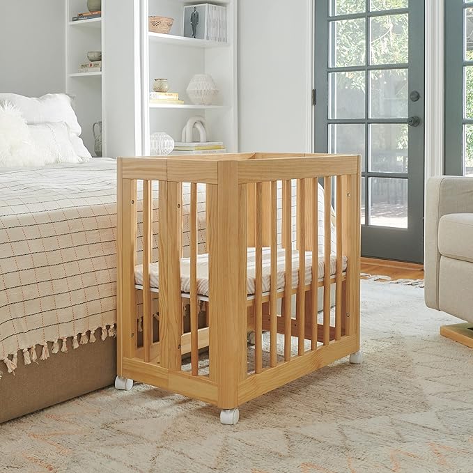 Babyletto Yuzu Convertible All-Stages Bassinet, Midi, Full-Size Crib in Natural, Greenguard Gold Certified, Portable & Adjustable with Conversion Kits and Pads Included