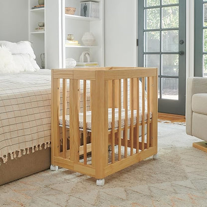 Babyletto Yuzu Convertible All-Stages Bassinet, Midi, Full-Size Crib in Natural, Greenguard Gold Certified, Portable & Adjustable with Conversion Kits and Pads Included