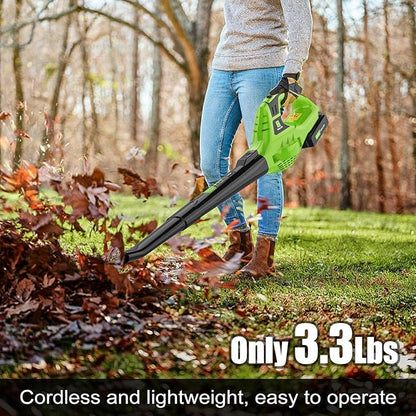 Leaf Blower Cordless,4.0Ah 21V Handheld Electric Leaf Blower with Battery and Charger, 2 Speed Mode, Lightweight Battery Powered Blowers for Lawn Care, Patio, Yard, Sidewalk,Snow Blowing