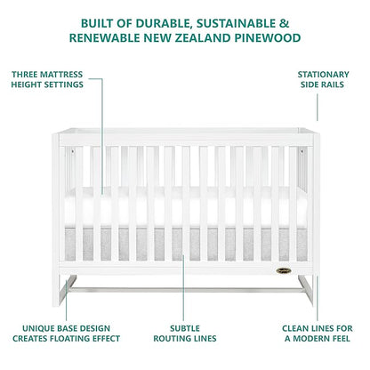 Arlo 5-in-1 Convertible Crib in White, JPMA Certified, 3 Mattress Height Settings, Non-Toxic Finish, Made of Sustainable and Sturdy Pinewood