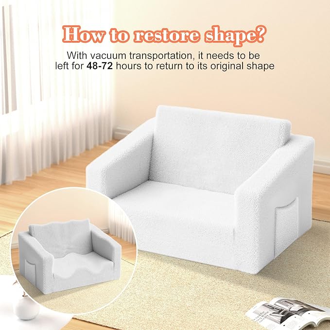 Kids Couch,2-in-1 Toddler Chairs for Boys,Kids Sofa with Storage,Comfortable Kids Sofa Bed,Fun Kids Lounge Chair,Toddler Furniture,Kids Playroom,Children'S Gifts (White)
