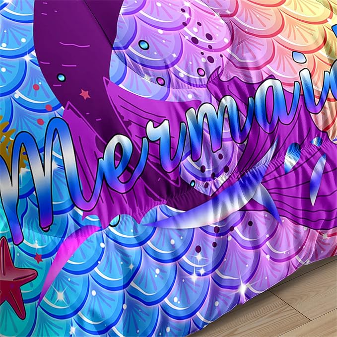 3Pcs Mermaid Comforter Set Queen Fish Scale Patterns Printed Queen Comforter Sets for Girls All Season Ultra Soft MIcrofiber Mermaid Bed Set Quilted Duvet with 2 Pillowcases, Queen Size