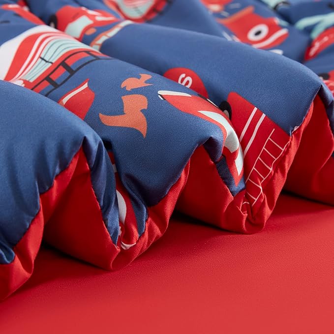 SLEEP ZONE Kids Bedding Comforter Set Full/Queen Size - Super Soft & Cute Printed 3-Piece Comforter Set All Seasons for Boys, Girls, Fade Resistant, Machine Washable, Fire Truck