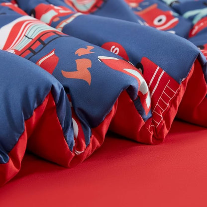 SLEEP ZONE Kids Bedding Comforter Set Full/Queen Size - Super Soft & Cute Printed 3-Piece Comforter Set All Seasons for Boys, Girls, Fade Resistant, Machine Washable, Fire Truck