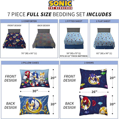 Franco Kids Bedding Super Soft Comforter and Sheet Set with Sham, 7 Piece Full Size, Sonic The Hedgehog