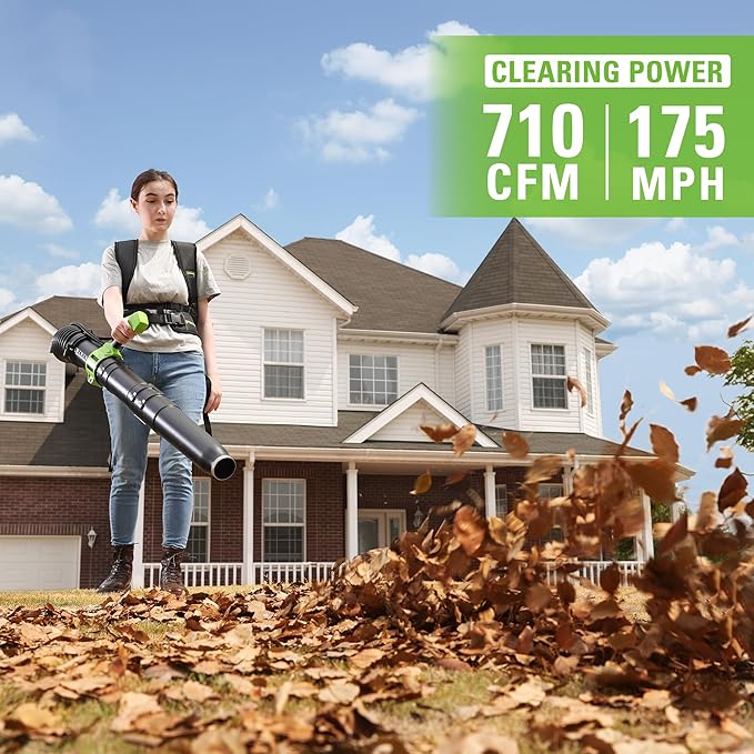 Greenworks 40V (175 MPH / 710 CFM) Dual Port Cordless Brushless Backpack Leaf Blower, (2) 8.0Ah Battery and Charger Included