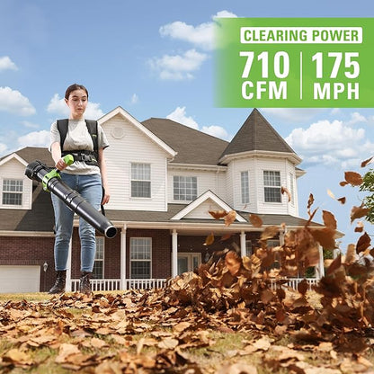 Greenworks 40V (175 MPH / 710 CFM) Dual Port Cordless Brushless Backpack Leaf Blower, (2) 8.0Ah Battery and Charger Included