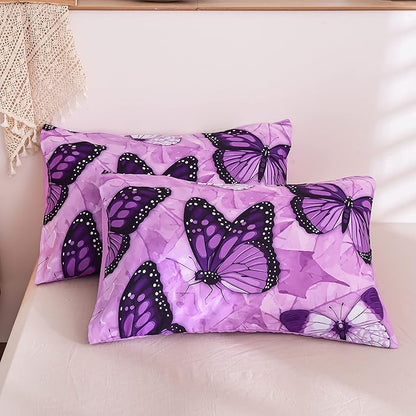 Btargot 3 Piece Purple Butterfly Girls Kids Adults Full Size Comforter Set, Lightweight Soft All Season Bedding Set with 2 Pillowcases