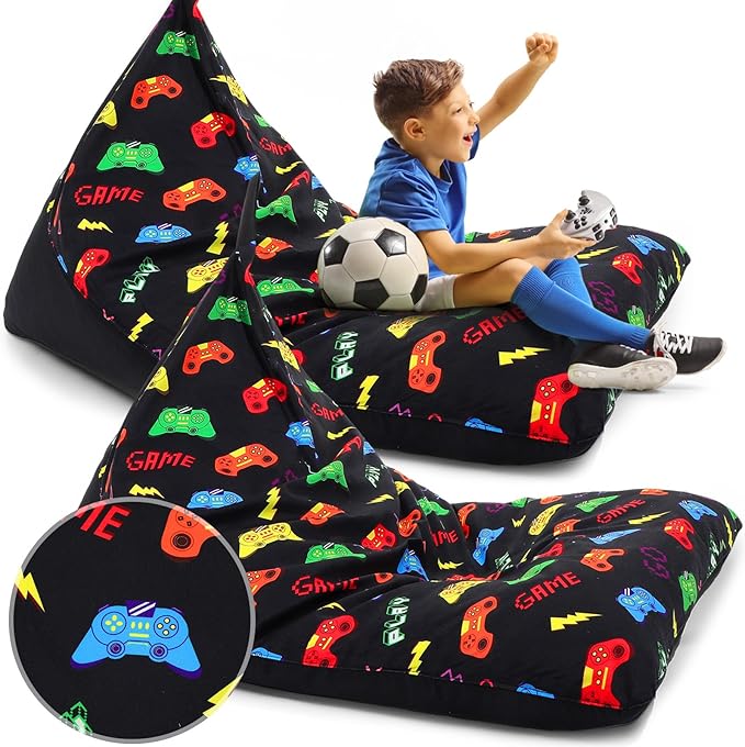 2 Pcs Stuffed Animal Storage Bean Bag Chair Stuffed Animal Bean Bag Storage Large Beanbag Covers Stuff Animal Organizer Bean Bag Couch for Kids Adults Plush Toys Pillows, Cover Only (Gamer)
