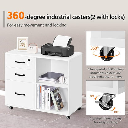 Yaheetech File Cabinet Mobile Letter Size File Organization Unit Mobile Lateral Filing Cabinet Printer Stand for Home and Office,White
