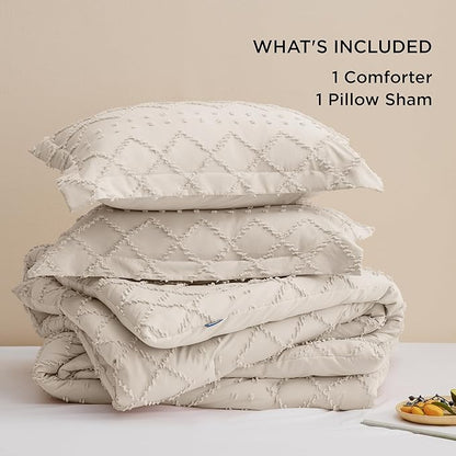 Bedsure Twin XL Comforter Set - Beige Twin Extra Long Comforter Set for College, Shabby Chic Dorm Bedding Set, 2 Pieces Boho Farmhouse Bed Set, includes 1 Pillow Sham