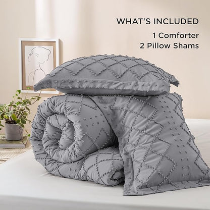 Bedsure California King Comforter Set - Grey Comforter, Boho Tufted Shabby Chic Bedding Comforter Set, 3 Pieces Farmhouse Bed Set for All Seasons, Fluffy Soft Bedding Set with 2 Pillow Shams