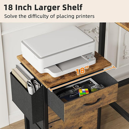3 Drawer File Cabinet with 18'' Extended Board, Fabric Drawer, Mobile Filing Cabinet Fits A4/Letter Size Files, Rolling Printer Stand with Storage Bag, File Cabinet Home Office, Rustic Brown