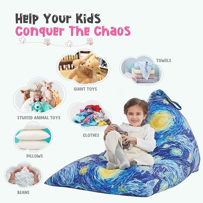 Nobildonna Stuffed Animal Storage Bean Bag for Kids (No Filler), Extra Large 250L Bean Bag Chair Cover Only, Washable Beanbag without Filling Soft Premium Canvas Stuffable Bean Bag Cover