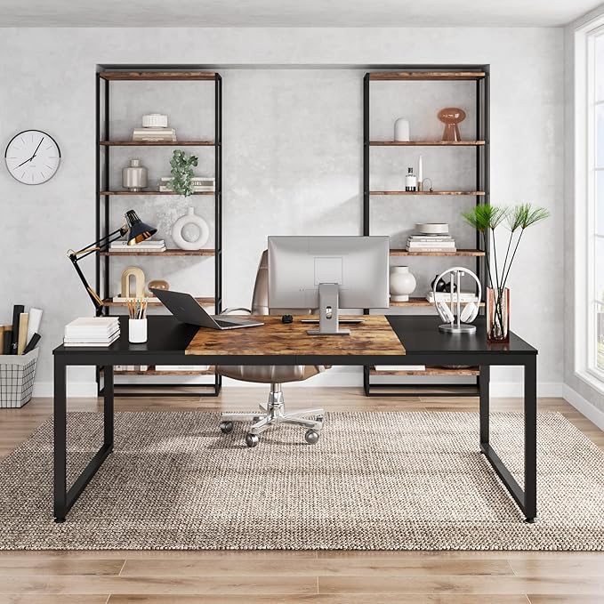 70.8 Inch Executive Desk, Large Computer Office Desk, Industrial Simple Business Study Writing Table for Home Office