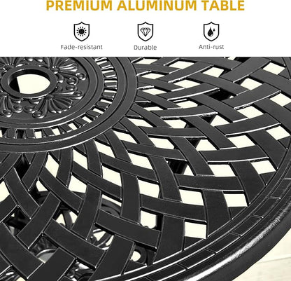 DWVO 5 Piece Outdoor Furniture Cast Aluminum Patio Dining Sets, All-Weather Patio Bistro Sets with 4 Chairs, 30 Inches Round Table with Umbrella Hole, Adjustable Feet for Balcony Backyard Deck Garden