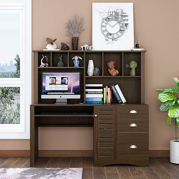 NicBex Laik-DW-00017-DX Desks, 59.06" W x 23.62" D x 57.68" H, Walnut