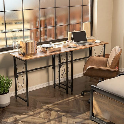 31.5" Computer Desk for Small Place, Foldable Desk Home Office Desk, Black Metal Frame, Modern Industrial Style Study Writing Table, No Assembly Required, Rustic Brown