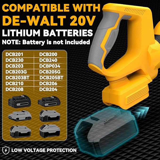 Cordless Leaf Blower for Dewalt 20V Battery, 3 Speed Modes Up to 200MPH, 270° Rotatable Electric Leaf Blower with 4 Blowing Nozzles(No Battery)