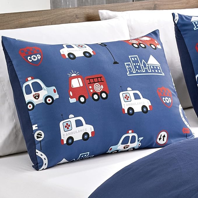 for Kids Fire Turck 4-Piece Comforter Set - Beautiful Motif Design Bedding Set with Embrodery Print