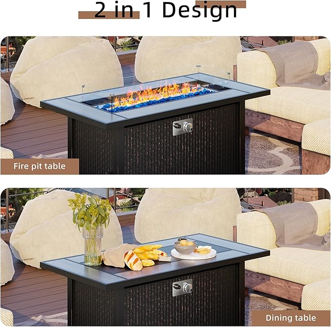 Shintenchi 5 Pieces Patio Furniture Sets w/45 inch Fire Pit Table, Outdoor Conversation Set w/50,000 BTU Steel Gas Fire Pit, Patio Sectional Sofa Set w/Glass Table &Ottoman