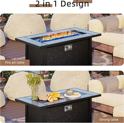 Shintenchi 5 Pieces Patio Furniture Sets w/45 inch Fire Pit Table, Outdoor Conversation Set w/50,000 BTU Steel Gas Fire Pit, Patio Sectional Sofa Set w/Glass Table &Ottoman